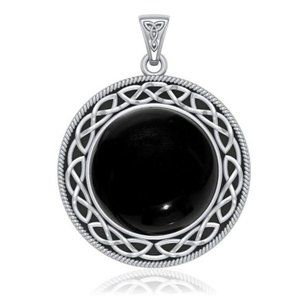 Celtic Knotwork Sterling Silver Pendant with Synthetic Black Onyx